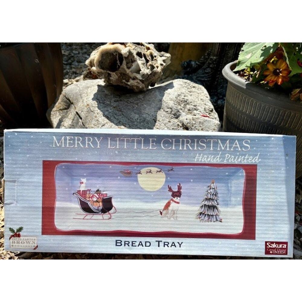 Merry Little Christmas Bread Tray Sakura David Carter Brown Vintage 2002 - Picture 2 of 7